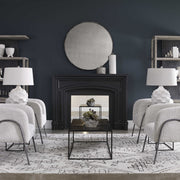 Uttermost Guerina Gloss White Scalloped Ceramic Table Lamp With Linen Shade