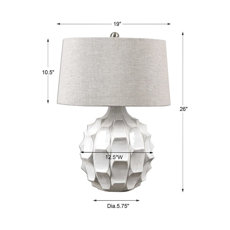 Uttermost Guerina Gloss White Scalloped Ceramic Table Lamp With Linen Shade