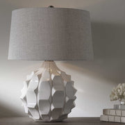 Uttermost Guerina Gloss White Scalloped Ceramic Table Lamp With Linen Shade
