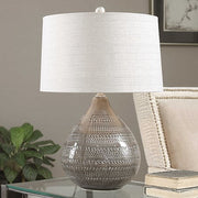 Uttermost Batova Warm Smokey Gray Glazed Ceramic Table Lamp With Beige Linen Shade