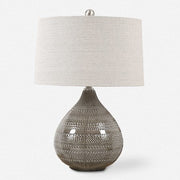 Uttermost Batova Warm Smokey Gray Glazed Ceramic Table Lamp With Beige Linen Shade