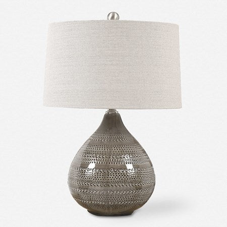 Uttermost Batova Warm Smokey Gray Glazed Ceramic Table Lamp With Beige Linen Shade