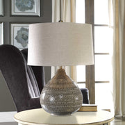 Uttermost Batova Warm Smokey Gray Glazed Ceramic Table Lamp With Beige Linen Shade