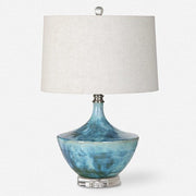 Uttermost Chasida Blue Tie Dyed Glazed Ceramic Table Lamp With Light Beige Linen Shade