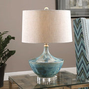 Uttermost Chasida Blue Tie Dyed Glazed Ceramic Table Lamp With Light Beige Linen Shade
