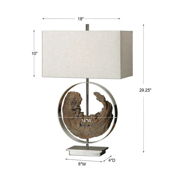 Uttermost Ambler Driftwood and Polished Nickel Metal Table Lamp With Oatmeal Linen Shade