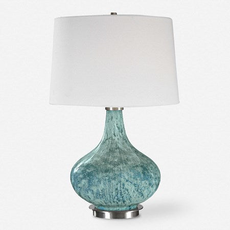Uttermost Celinda  Light Blue Gray Glass Table Lamp With Ivory Linen Shade
