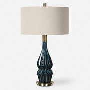 Uttermost Prussian Deep Blue Ceramic Table Lamp With Oatmeal Linen Shade