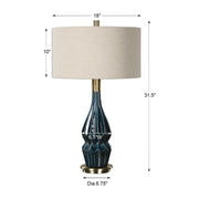 Uttermost Prussian Deep Blue Ceramic Table Lamp With Oatmeal Linen Shade