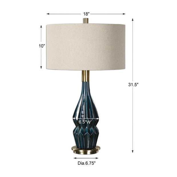 Uttermost Prussian Deep Blue Ceramic Table Lamp With Oatmeal Linen Shade