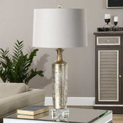 Uttermost Valdieri Metallic Bronze Textured Ceramic Table Lamp With Beige Linen Shade