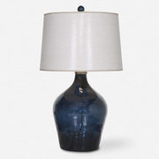 Uttermost Lamone Midnight Blue Glass Table Lamp With Beige Linen Shade