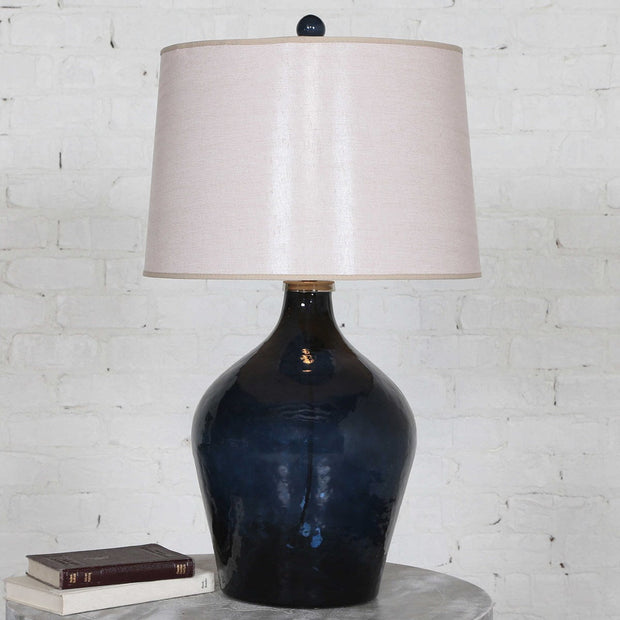 Uttermost Lamone Midnight Blue Glass Table Lamp With Beige Linen Shade