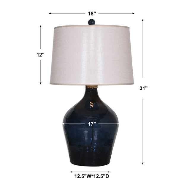 Uttermost Lamone Midnight Blue Glass Table Lamp With Beige Linen Shade