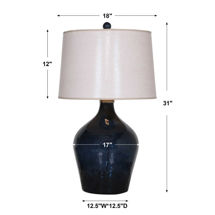 Uttermost Lamone Midnight Blue Glass Table Lamp With Beige Linen Shade