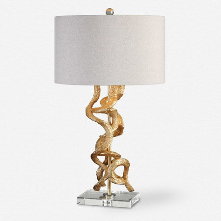 Uttermost Twisted Vines Gold Leaf and Crystal Table Lamp With Oatmeal Linen Shade