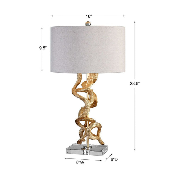 Uttermost Twisted Vines Gold Leaf and Crystal Table Lamp With Oatmeal Linen Shade