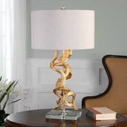 Uttermost Twisted Vines Gold Leaf and Crystal Table Lamp With Oatmeal Linen Shade