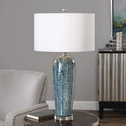 Uttermost Maira Heathered Blue Ceramic Table Lamp With White Linen Shade