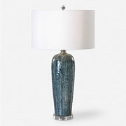 Uttermost Maira Heathered Blue Ceramic Table Lamp With White Linen Shade