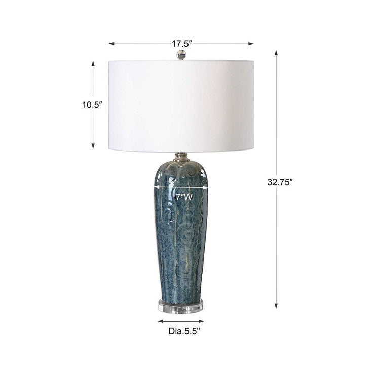 Uttermost Maira Heathered Blue Ceramic Table Lamp With White Linen Shade