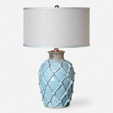 Uttermost Parterre Pale Blue Ceramic Table Lamp With Light Beige Linen Shade
