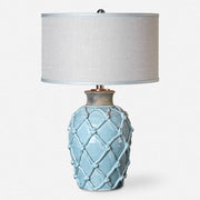 Uttermost Parterre Pale Blue Ceramic Table Lamp With Light Beige Linen Shade
