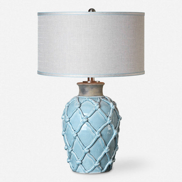 Uttermost Parterre Pale Blue Ceramic Table Lamp With Light Beige Linen Shade