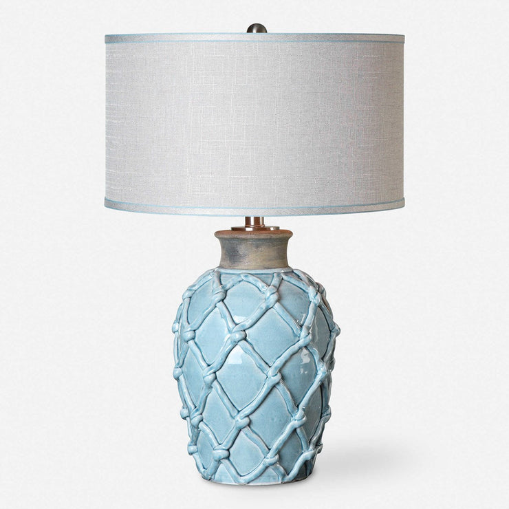 Uttermost Parterre Pale Blue Ceramic Table Lamp With Light Beige Linen Shade