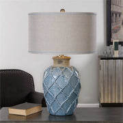 Uttermost Parterre Pale Blue Ceramic Table Lamp With Light Beige Linen Shade