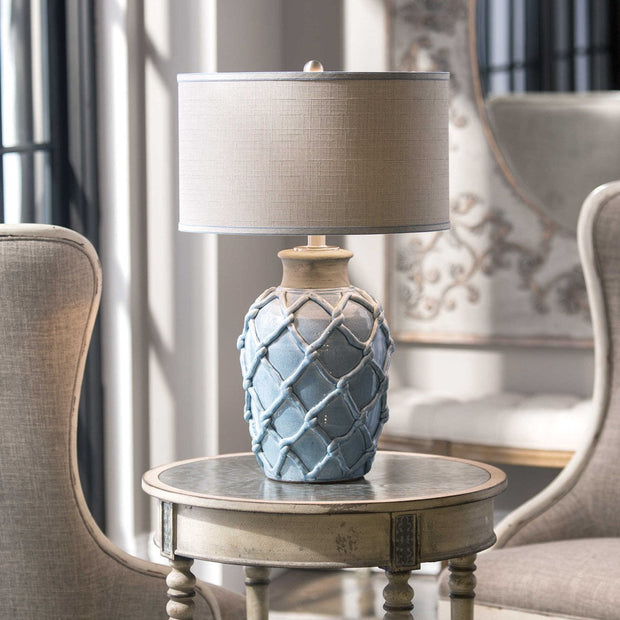 Uttermost Parterre Pale Blue Ceramic Table Lamp With Light Beige Linen Shade