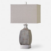 Uttermost Caffaro Textured Rust Bronze Ceramic Table Lamp With Light Beige Linen Shade