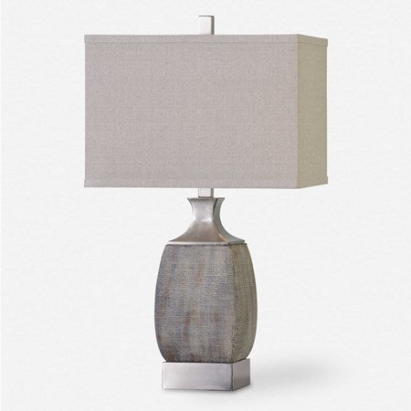 Uttermost Caffaro Textured Rust Bronze Ceramic Table Lamp With Light Beige Linen Shade