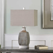 Uttermost Caffaro Textured Rust Bronze Ceramic Table Lamp With Light Beige Linen Shade
