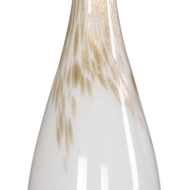Uttermost Cardoni Gloss White and Golden Bronze Glass Table Lamp With Linen Shade