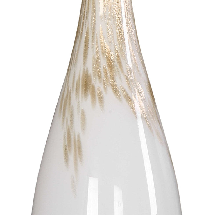 Uttermost Cardoni Gloss White and Golden Bronze Glass Table Lamp With Linen Shade
