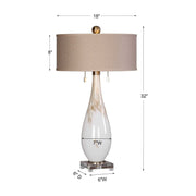 Uttermost Cardoni Gloss White and Golden Bronze Glass Table Lamp With Linen Shade