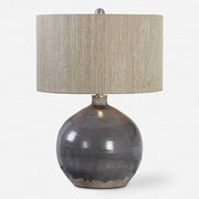 Uttermost Vardenis Charcoal Gray Ceramic Table Lamp With Woven Rattan Shade