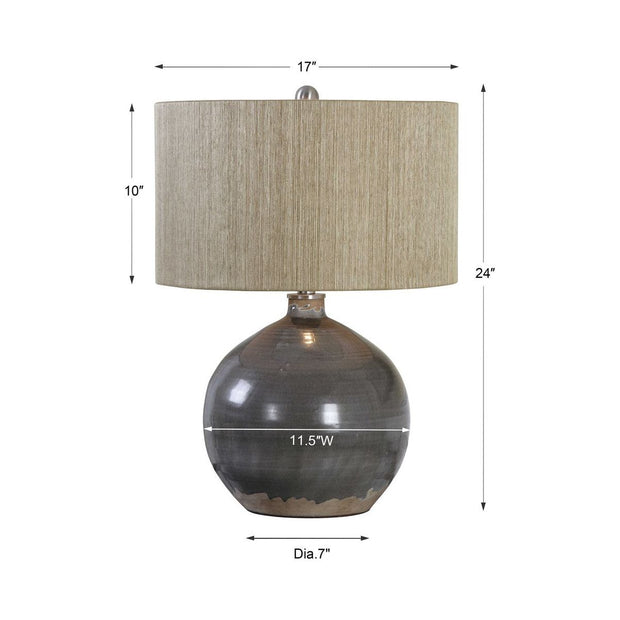 Uttermost Vardenis Charcoal Gray Ceramic Table Lamp With Woven Rattan Shade