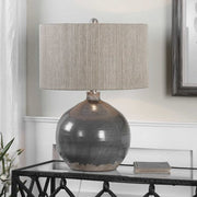 Uttermost Vardenis Charcoal Gray Ceramic Table Lamp With Woven Rattan Shade