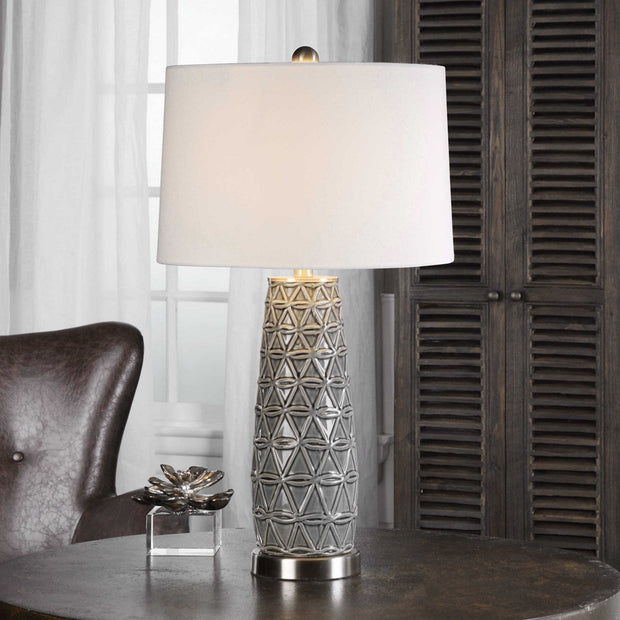 Uttermost Cortinada Stone Gray Glazed Ceramic Table Lamp With Linen Shade
