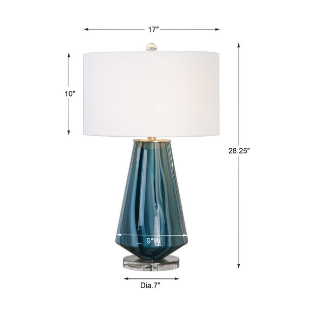 Uttermost Pescara Teal Gray Glass Table Lamp With Beige Linen Shade
