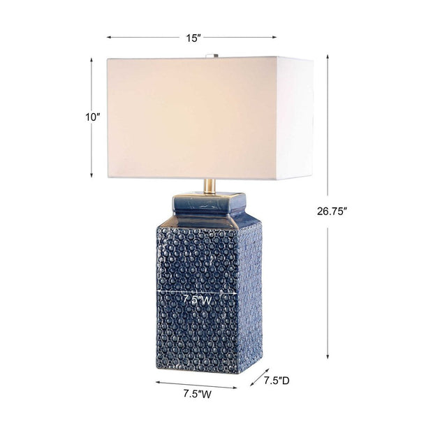 Uttermost Pero Sapphire Blue Glazed Ceramic Table Lamp With White Linen Shade
