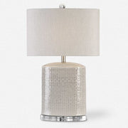 Uttermost Modica Taupe and Gray Glazed Ceramic Table Lamp With Beige Linen Shadeb
