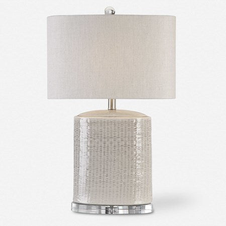 Uttermost Modica Taupe and Gray Glazed Ceramic Table Lamp With Beige Linen Shadeb