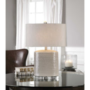 Uttermost Modica Taupe and Gray Glazed Ceramic Table Lamp With Beige Linen Shadeb