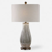 Uttermost Katerini Set of 2 Textured Gray Ceramic Table Lamps With Beige Linen Shades