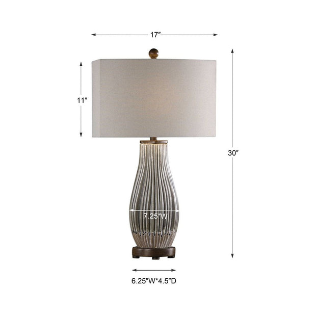 Uttermost Katerini Set of 2 Textured Gray Ceramic Table Lamps With Beige Linen Shades