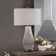 Uttermost Katerini Set of 2 Textured Gray Ceramic Table Lamps With Beige Linen Shades