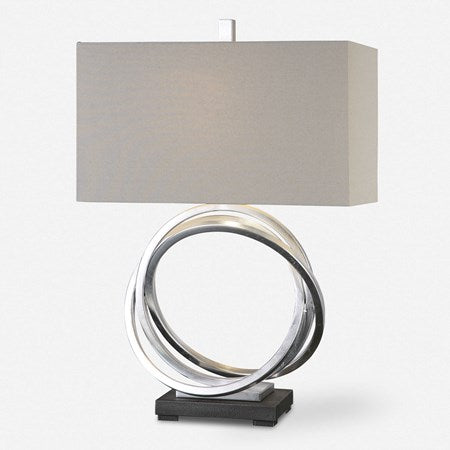 Uttermost Soroca Metallic Silver Leaf Table Lamp With Light Beige Linen Shade